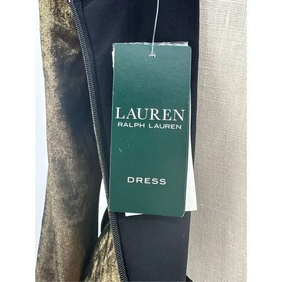 Lauren Ralph Lauren Womens Size 8 Marletta‎ Faux Wrap Sateen Dress Gold NWT $195